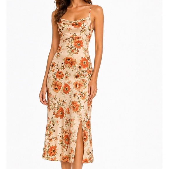Astr Dresses & Skirts - ASTR Label Gaia Slip Dress Floral Satin Midi Strappy M City CBK Wedding Guest